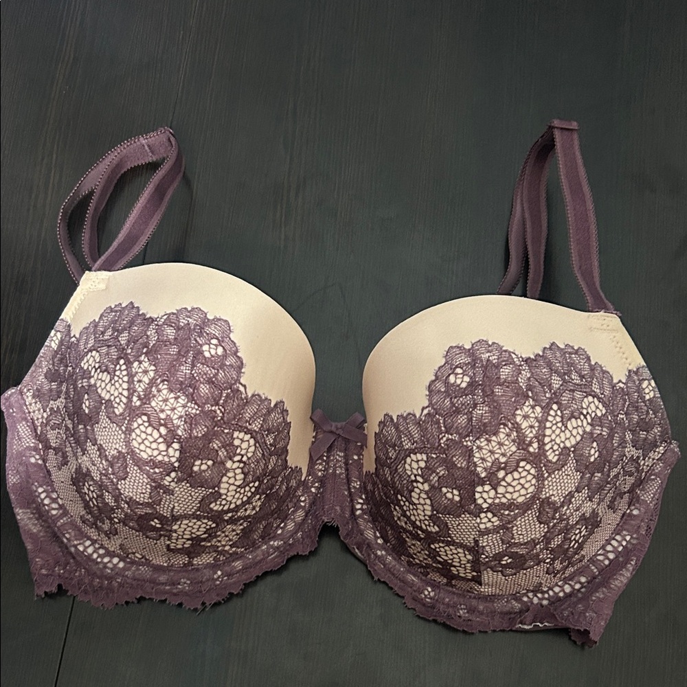 Victoria's Secret Lace Overlay Bra in Purple and Cream
